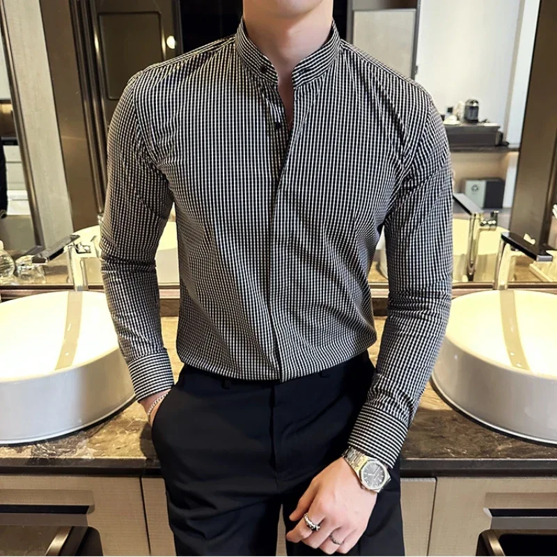 

Camisas De Hombre Stand Collar Luxury Shirts For Men Clothing High Quality Camisa Masculina Slim Fit Mens Dress Shirts Formal