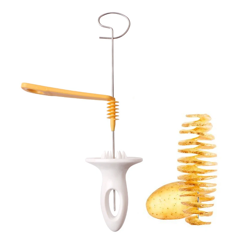 LMETJMA Tornado Spiral Potato Cutter Fry Vegetable Spiralizer Chips Maker with 4 Sticks Twisted Potato Slicer JT99