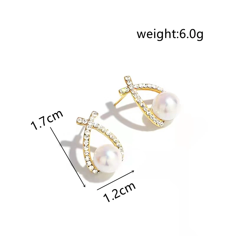 New Inlaid Rhinestone Pearl Stud Earrings for Women