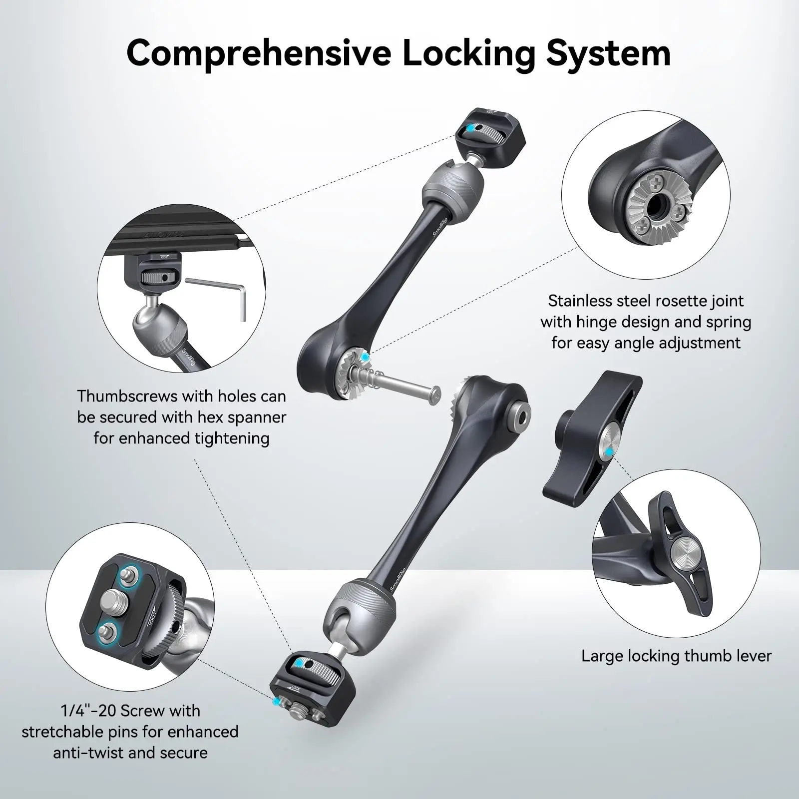 SmallRig 11 Zoll Rosettenarm 360 ° Verstellbarer magischer Arm für DSLR-Monitor, LED-Licht, Kamerazubehör, bis zu 3 kg Belastung – Detail 3