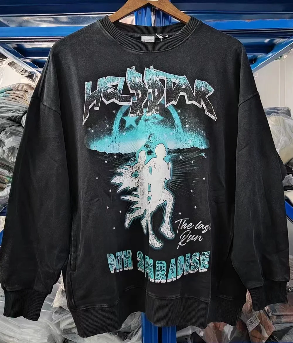 

Oversized Autumn Winter Hellstar Studios Wash Vintage O-Neck Cotton Sweatshirt Men Women Print Black Hoodie Long Sleeve Pullover