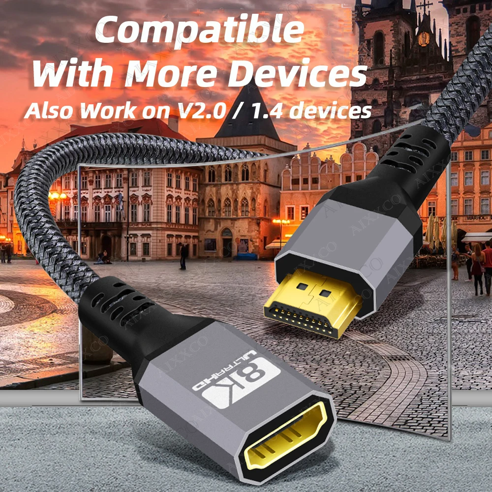HDMI-Compatible  ̺ 8K 60Hz HDMI-Compatible 2.1 Male to Female 3D 4K 120Hz 48Gbps  HDR, Macbook HD TV Ʈ  