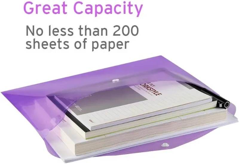 10/5pcs A4 Folders Plastic Envelopes Clear File Folder for Document Poly File with Label Pocket Snap Button for Office Organizer