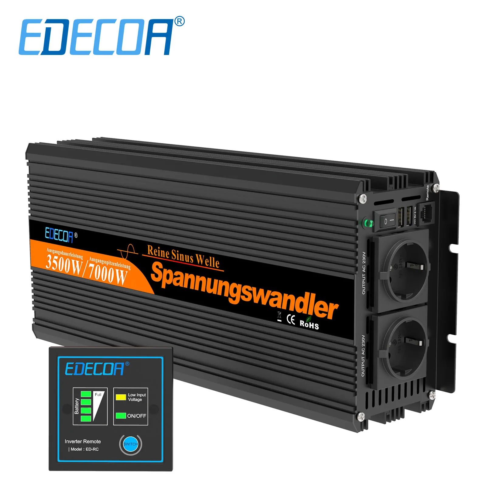 Edecoa 3500W Dc 12V A Ac 220V 230V Convertitore Di Potenza A Onda Sinusoidale Pura Inverter Off Grid Trasformatore Per La Casa Auto Barca Sistema Sola