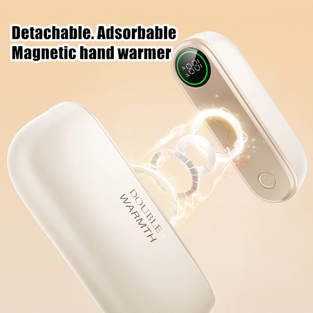 Rechargeable Magnetic Hand Warmer Set with Digital Display - Portable Pocket Heater Gift