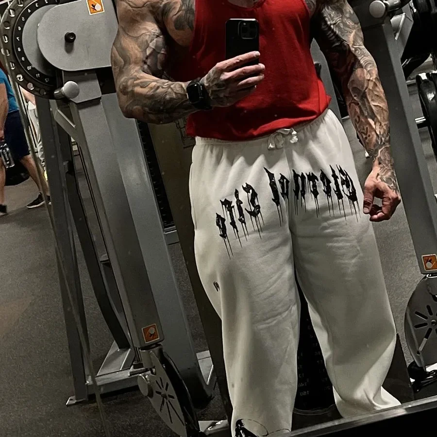 Men's Casual Sport Fitness Running Long Pants Spring Autumn Mesh Print Cuffed Trousers Comfortable Breathable Men's Long Trouser