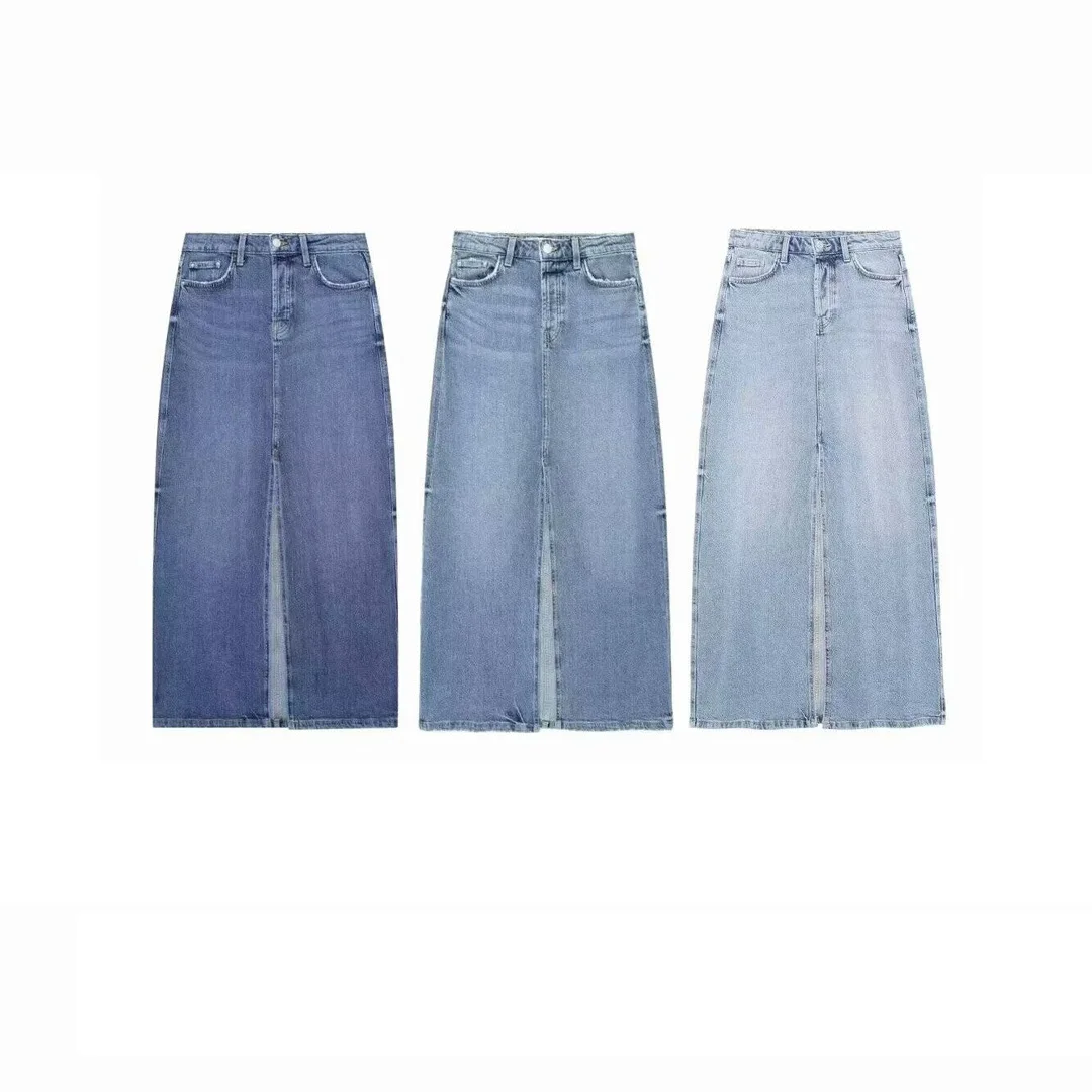 Women's Fashion A-Line Hip Cover Skirt Midi Jeans Skirt Long Skirt Women's Casual Retro Skirt 2024 Summer