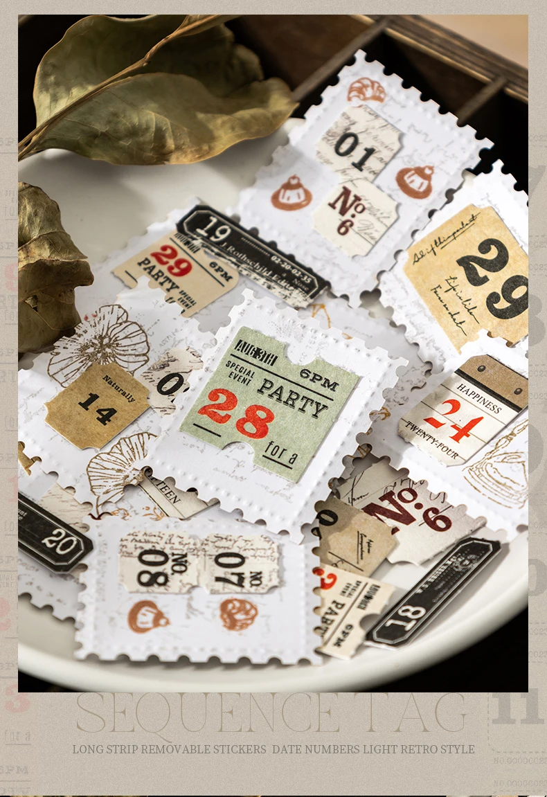 JIANWU Sequence Tag Series Vintage Date Digits Number Label Landscape Material Collage Sticker Creative DIY Journal Stationery
