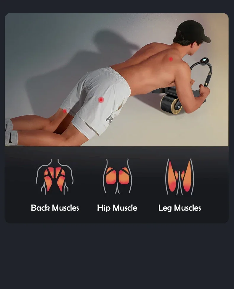 Neues Design, Smart Counting Ab Roller für das Core-Workout, automatisches Rückprall-Bauchrad mit Ellenbogenstütze_voghion.com