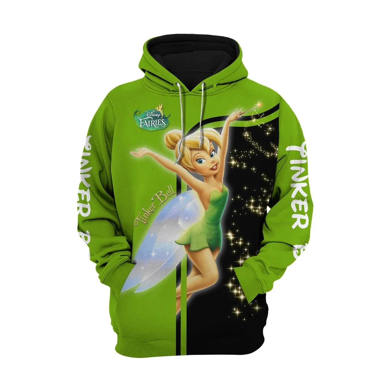 Disney Green Fairy Tale Tinker Bell 3D Felpa Con Cappuccio Moda Donna Cerniera Felpa Con Cappuccio Tinker Bell Fata Felpa Con Cappuccio Disney 3D Bamb
