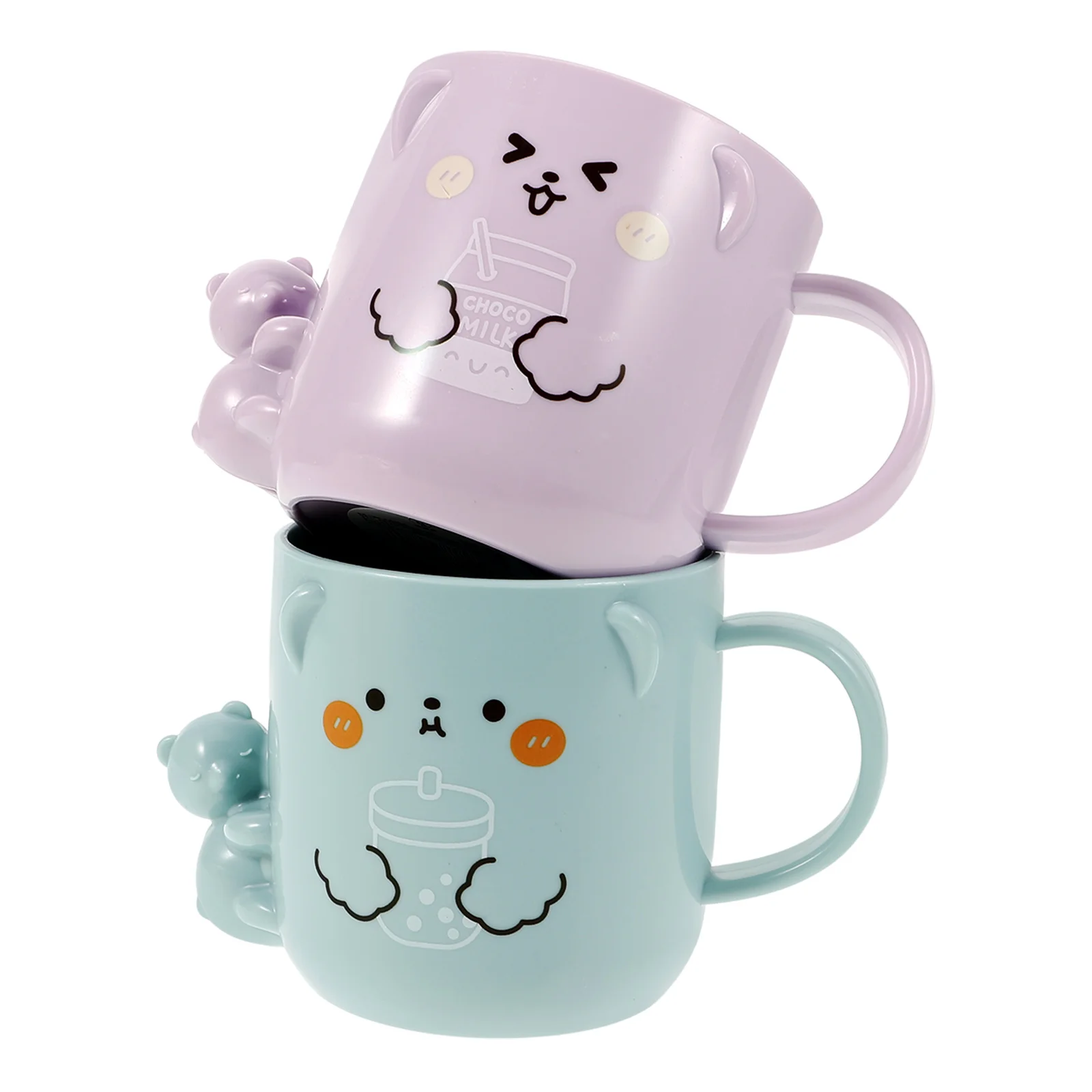 2 Pcs Kids Plastic Cups Cartoon Mouthwash Cup Toddler Cups Kid Bathroom Mug Baby Water Cup Toothbrush Reusable Kids