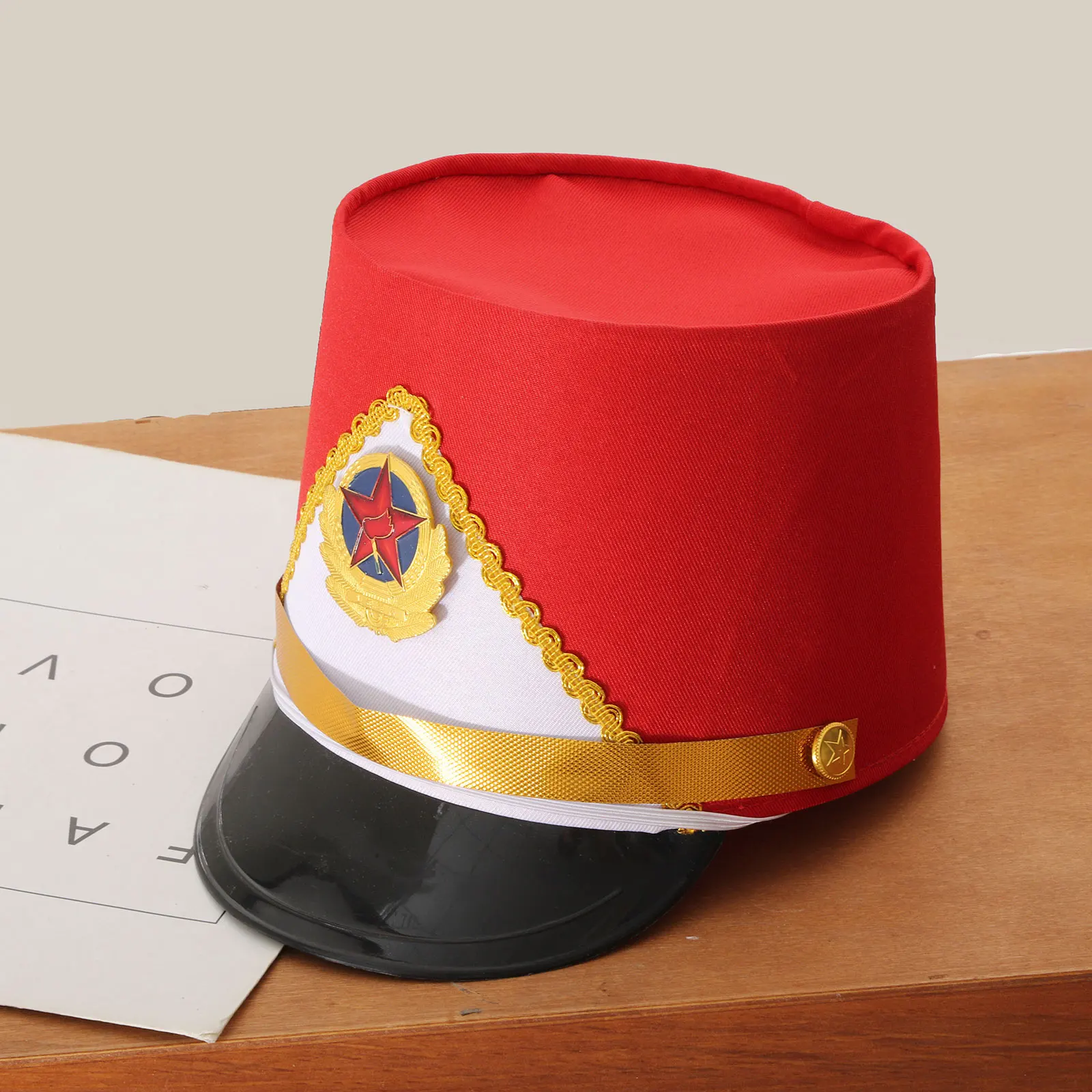 Children Drum Band Major Hat Stage Performance Soldier Confetti Cap Hat Marching Band Drummer Cosplay Predator Costume Cap women cosplay hat