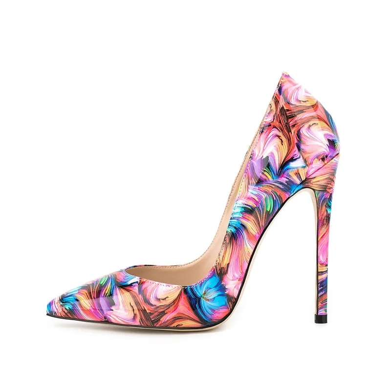 

Spring and summer pointy patent leather color-blocking single shoes thin high heels banquet dress versatile large women's shoes