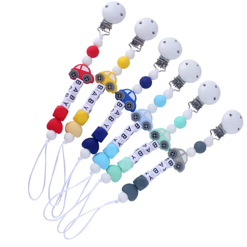 Personalized Name Pacifier Clips Chain Handmade Silicone Car Shape Teether For Baby Teething Toy Newborn Chew Gift