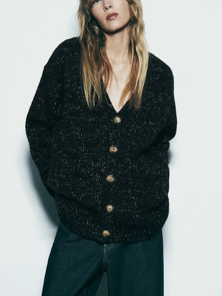 

Winter Sweaters Womans 2023 Single Breasted Patch Pockets Knit Cardigan Long Sleeve V Neck Casual Oversized Cardigan Sweater