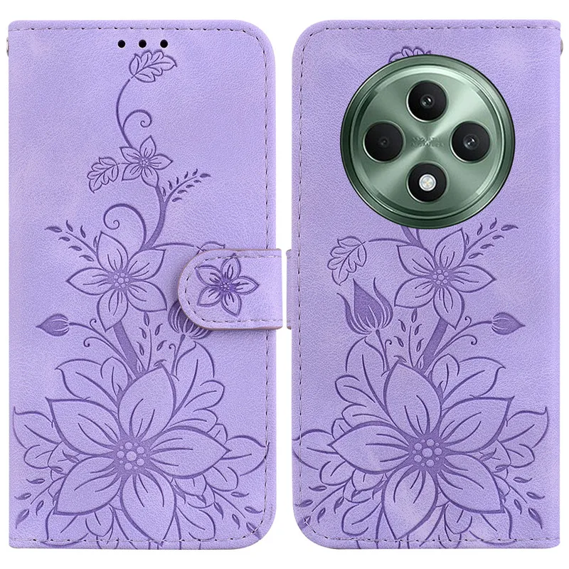 Floral Wallet Flip Cover - Magnetic Leather Phone Case with Lily Design
