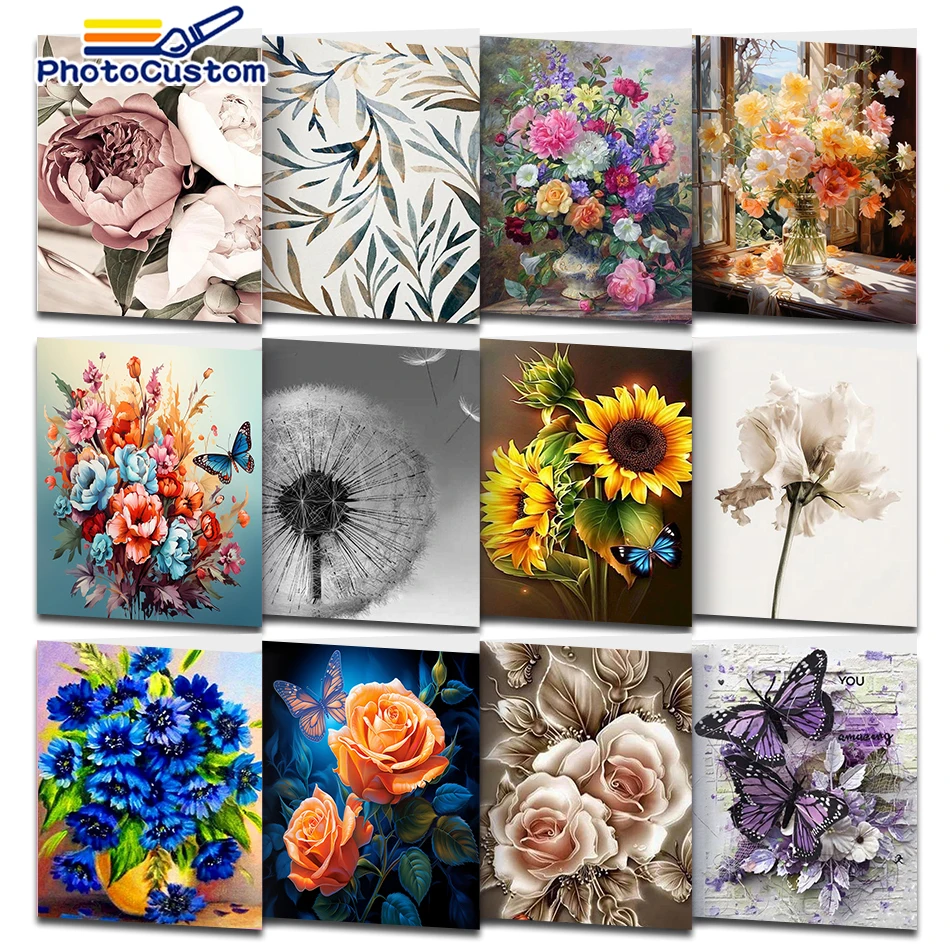 

PhotoCustom Flower Coloring By Numbers Painting Set Acrylic Paints 40*50 Canvas Pictures Decorative Paintings Diy Crafts For Han