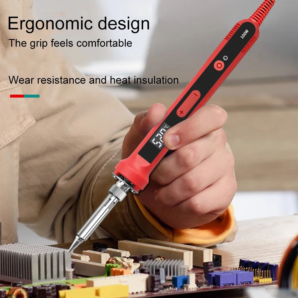 100W  Digital Soldering Iron Set Kit Repair Welding Tool Set Calibration Temperature Adjustable 180-520-600C 5