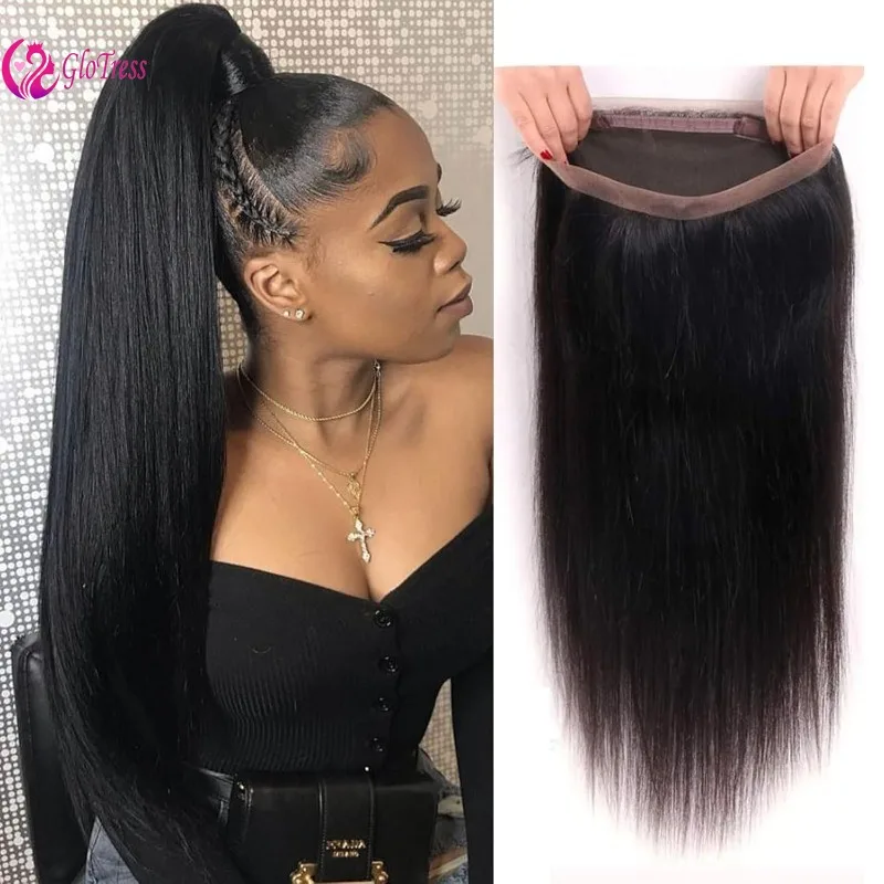 360 Lace Frontal 12-18 inch natural color Pre Plucked Baby Hair 100% Virgin Brazilian Human Hair Straight 180% Density Durable