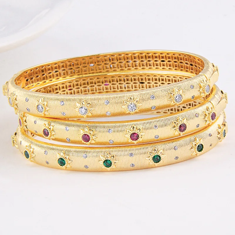 14 18k Real Gold Plated Metal Emerald Ruby Sapphire CZ Zircon Cuff Bangle Women Gift Luxury Designer Italy Egypt Vintage Jewelry