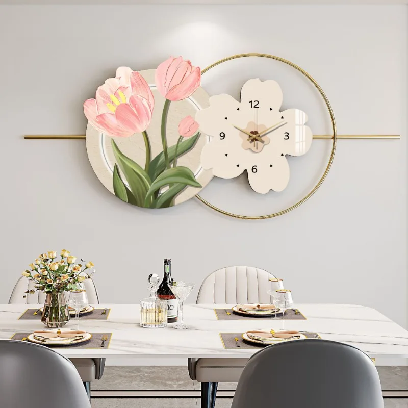 

Nordic Wall Clock for Restaurant, Decorative Painting Clocks, Modern Simple Household Hanging Painting Cream Style