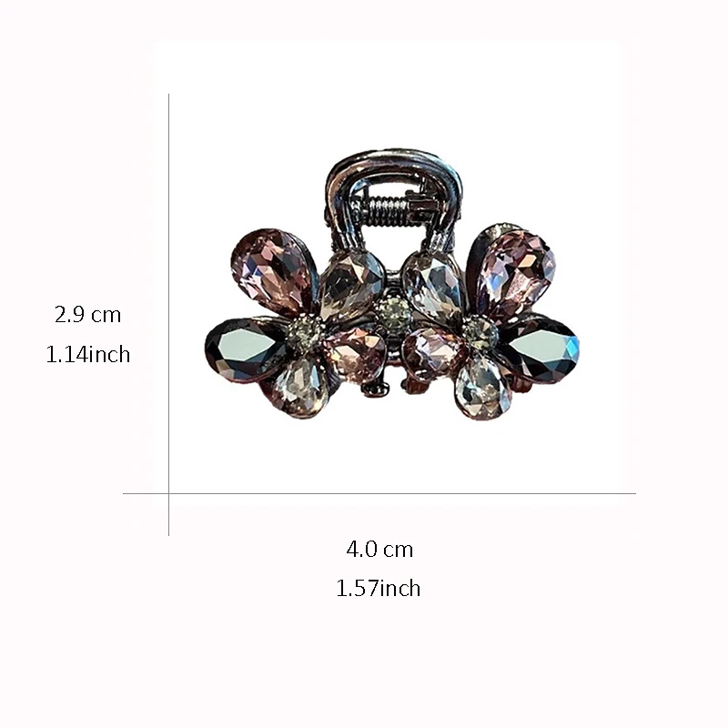 Luxuriöser Schwarz-Lila Kristall-Blumen Haarclip Kleiner Haifischclip für den Hinterkopf Koreanischer Stil Haarschmuck für Frauen – Detail 1