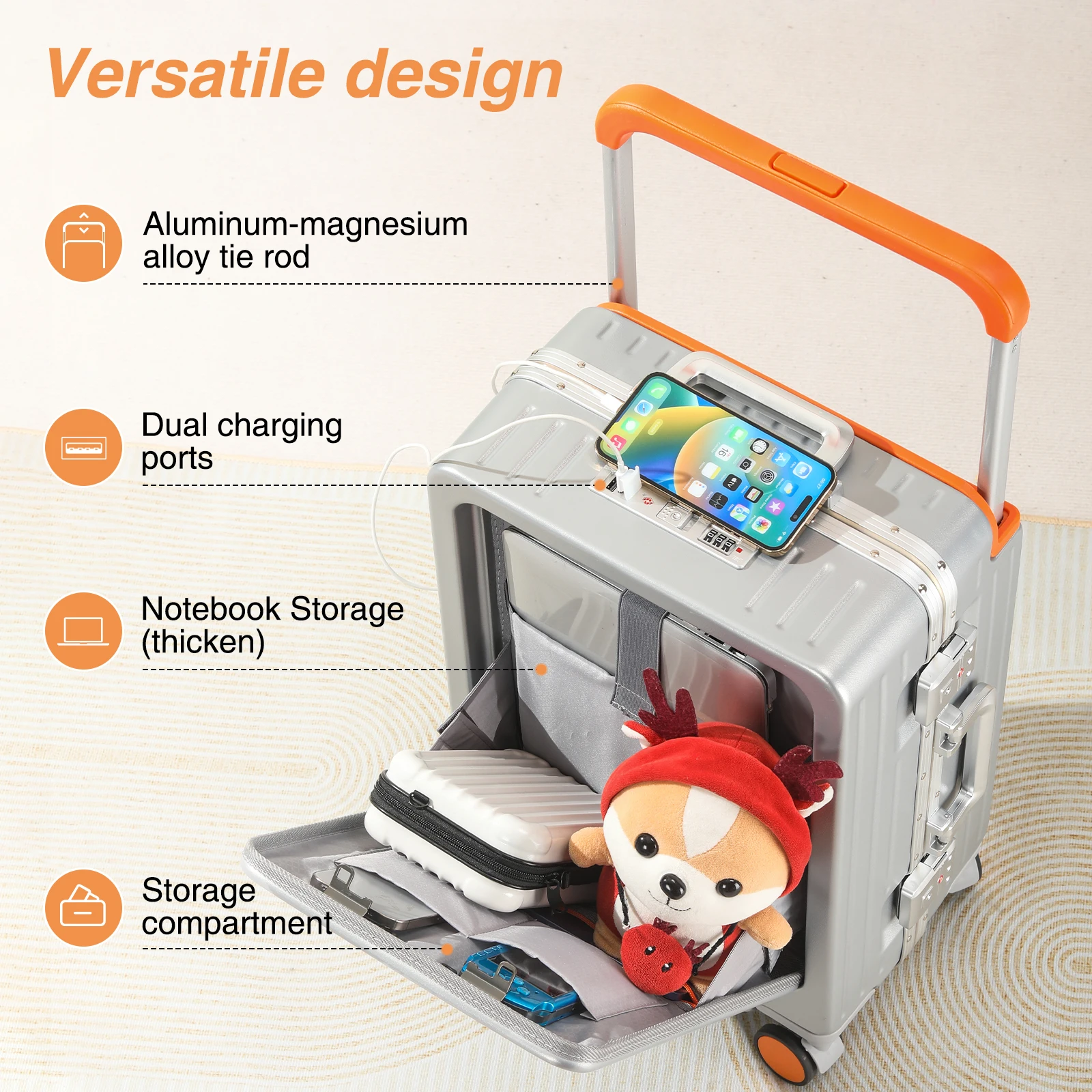 AIWEINY Aluminum Frame Luggage - Military Grade Pressure Resistance, Baby-Safe Lining, 30% Larger Capacity with Dual-Door Design 2
