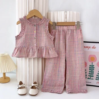 Girls' Pink Sleeveless Outfit Set 1