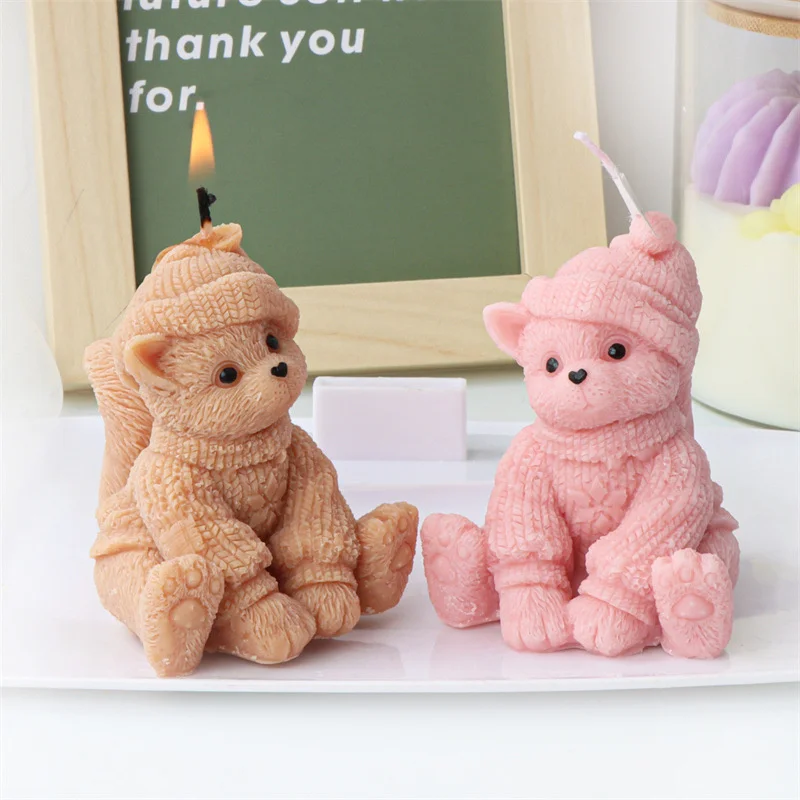 DIY Soft Teddy Bear Silicone Candle Mold Animal Bear Cat Soap Resin Craft Plaster Making Kit Handmade Cake Mold Home Decor Gifts