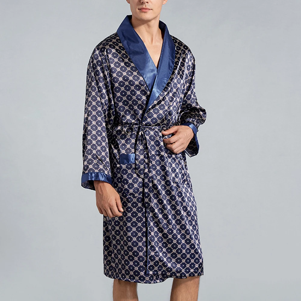 

Mens Sexy Silk Satin Comfortable Nightgown Sleepwear Kimono Bathrobe Pajamas Long Sleeve Casual Loose Nightwear Loungewear