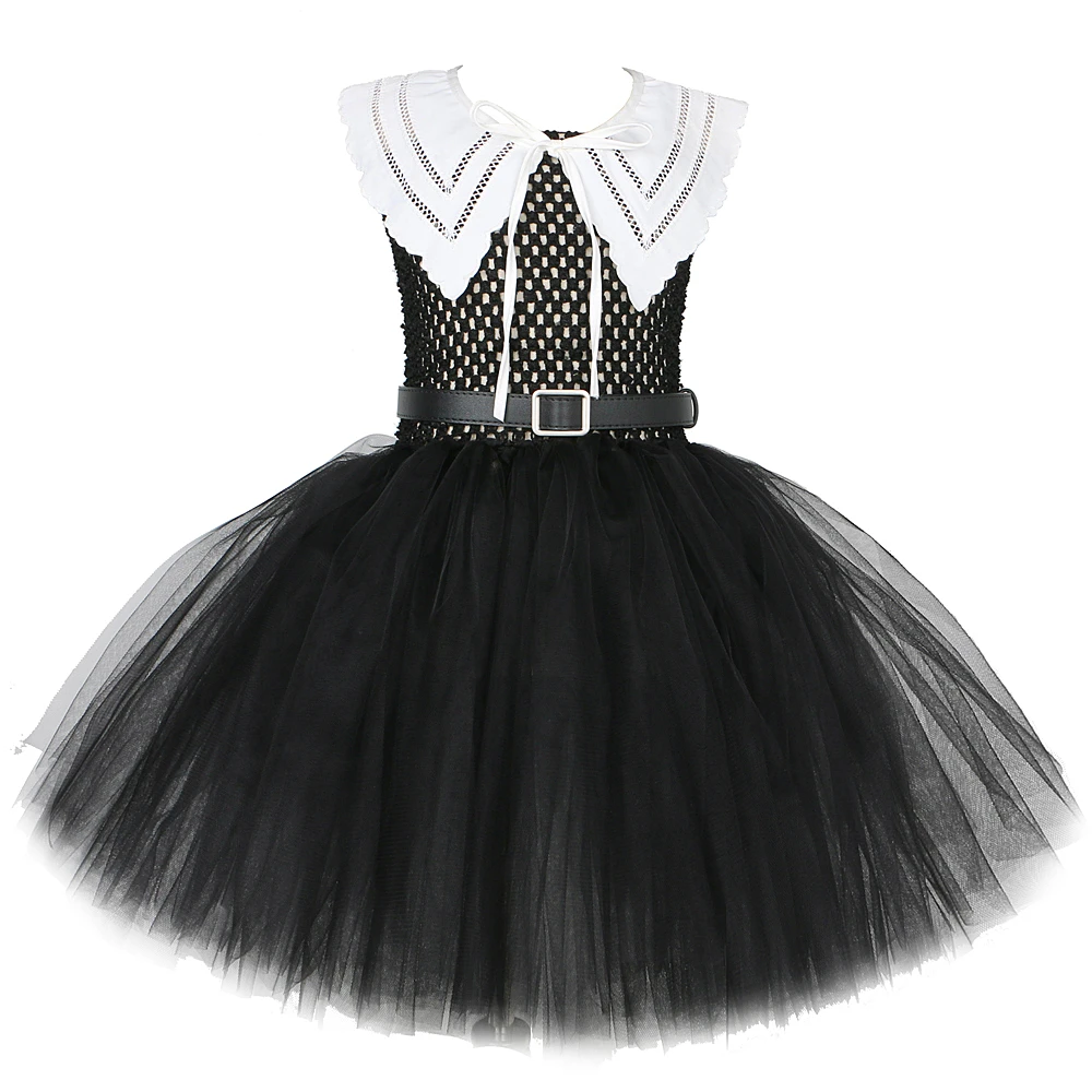 

Wednesday Addams Costumes Girls Birthday Halloween Fancy Dress for Kids Carnival Party Tutu Outfit Children Clothes with Belt