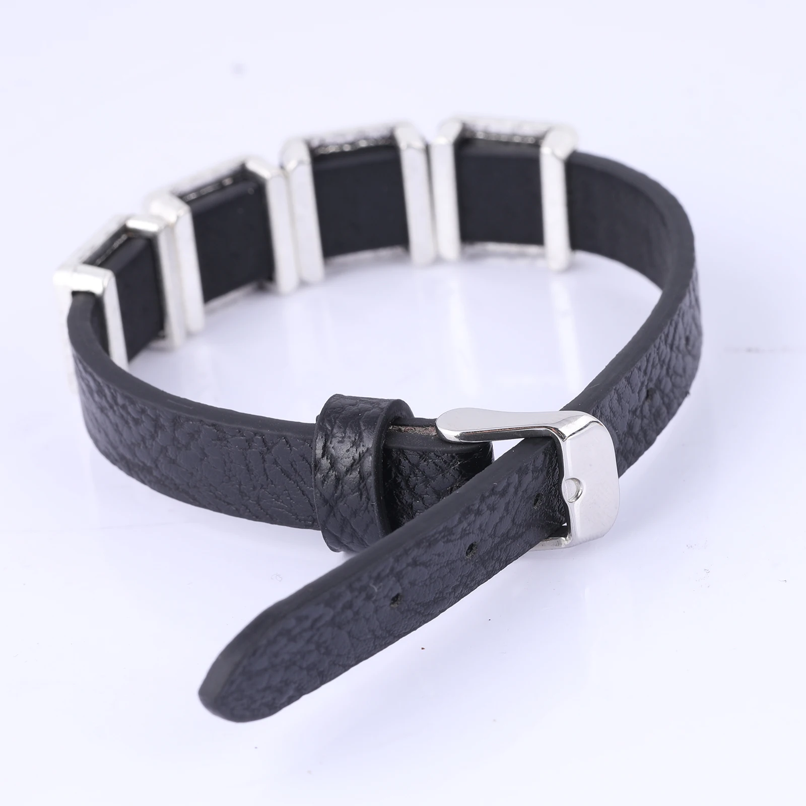 2pcs Black Flat Leather Bracelet Base Blanks Fit 12mm Square Cabochon Setting Trays Diy Wristband Bezels For Jewelry Making