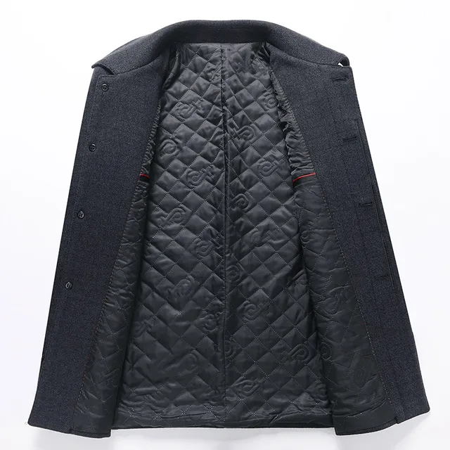 2023 Winter Men Thick Quilted Wool Overcoat