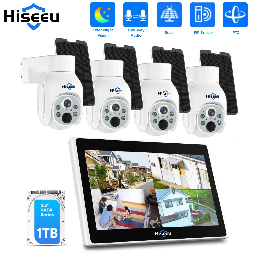 

Hiseeu 10CH NVR Recorder Set 4MP WiFi PTZ Solar IP Camera Security System Kit P2P Outdoor Wireless Video Surveillance System