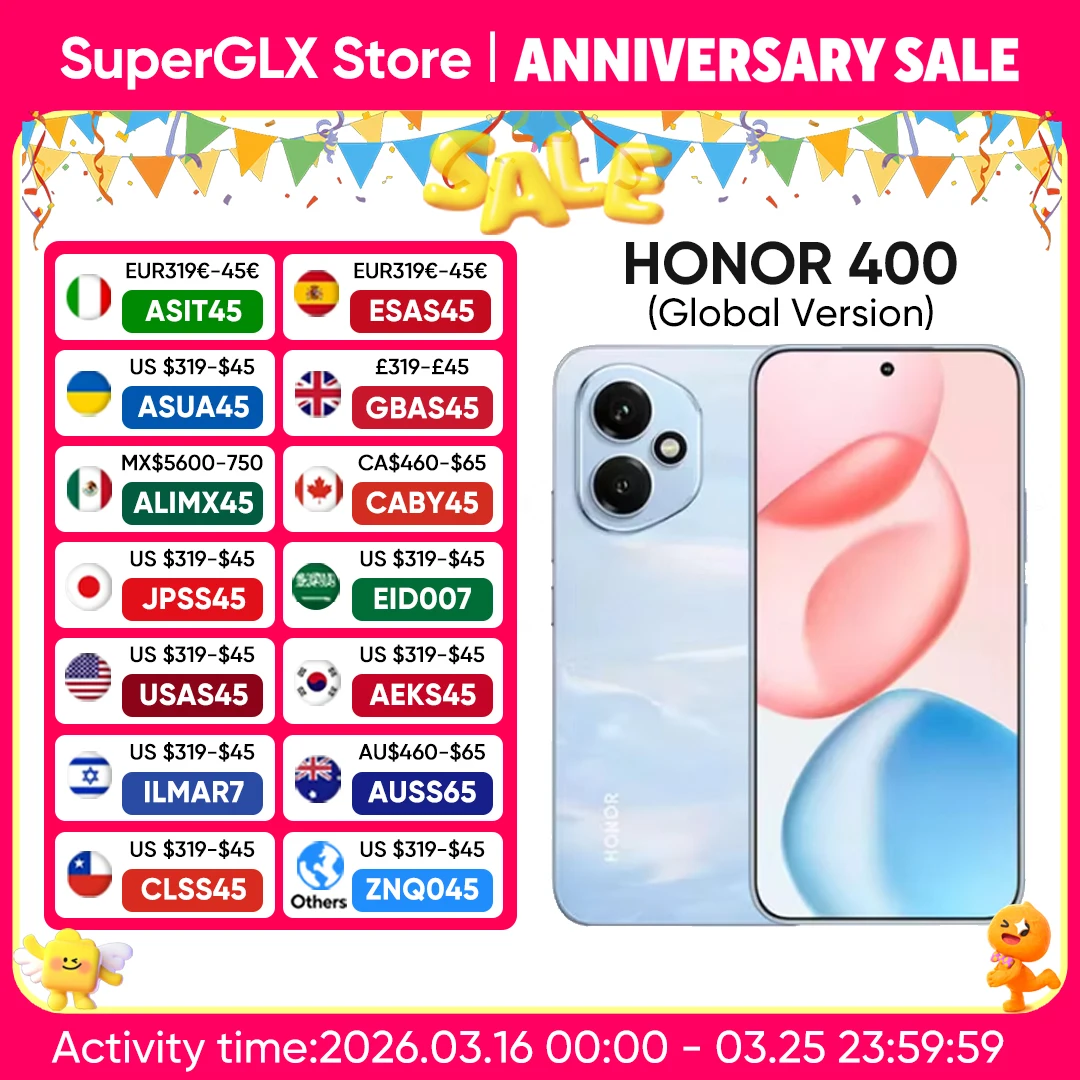 Original New Global Version HONOR 400 5G Smartphone Snapdragon 7 Gen 3 6.55" 120Hz AMOLED Display 200MP 6000mAh 80W SuperCharge
