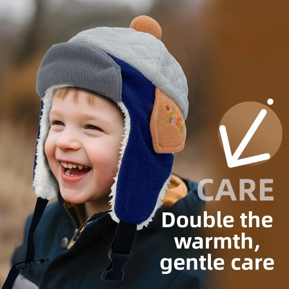 Polar Fleece Windproof Hooded Hat for Kids Outdoor Cycling Skiing
