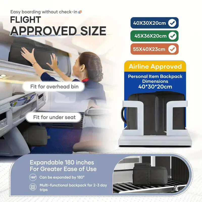 Ryanair 40x30x20 Vacuum Compression Travel Backpack, Cabin Bag, EasyJet Airline Approved Carry-on Baggage,  Business Laptop Bag