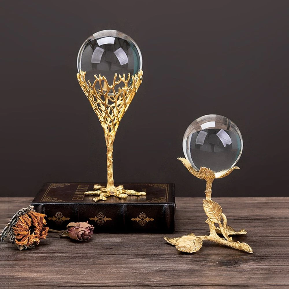 Golden Crystal Ball Holder Base Wrought Iron Craft Standing Sculpture