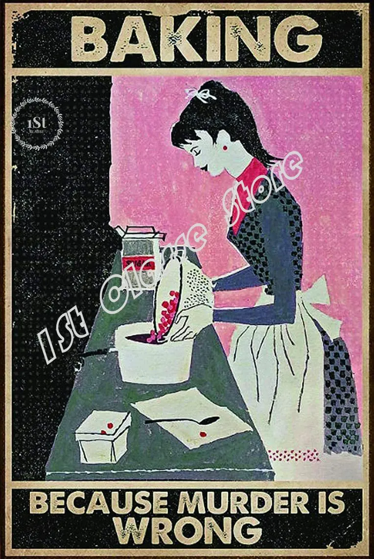 

Жестяной знак в виде кошки, Винтажный Черный кот, девушка, выпечка из-за убийства, неправильный знак кошки для входной двери, мотоцикла, гаража, металлический знак на стену