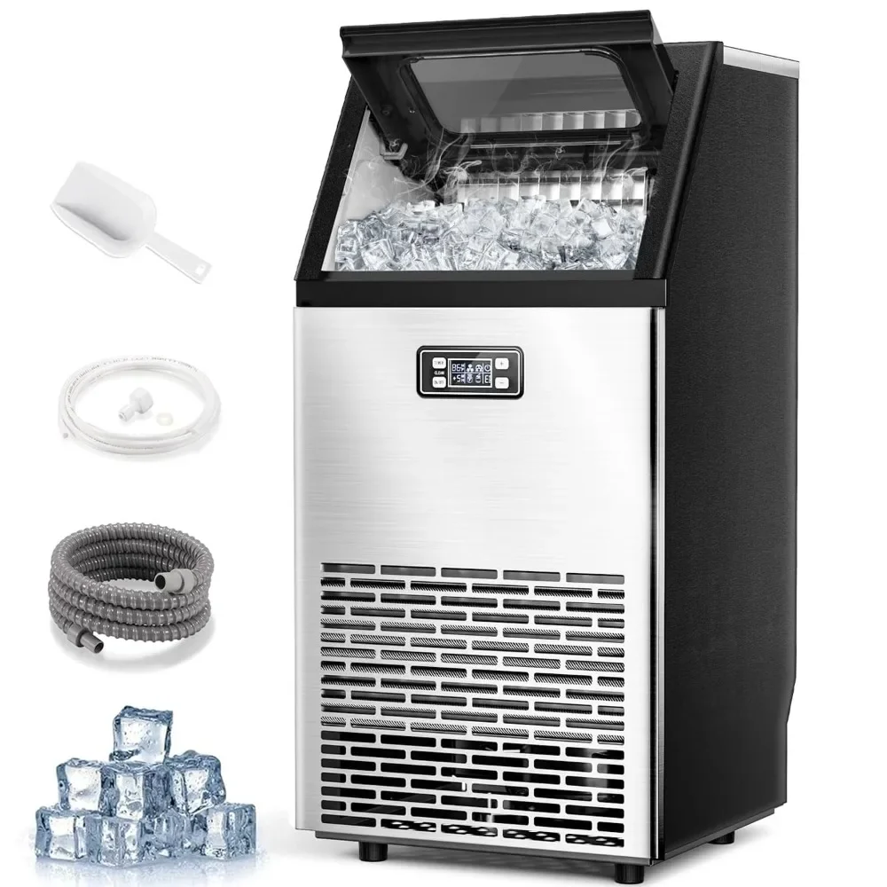 

Commercial Ice Maker,100 lbs, 2-Way Add Water, Self-Cleaning, with 24 Hour Timer,33 lbs Basket, Stainless Steel Ice Makers