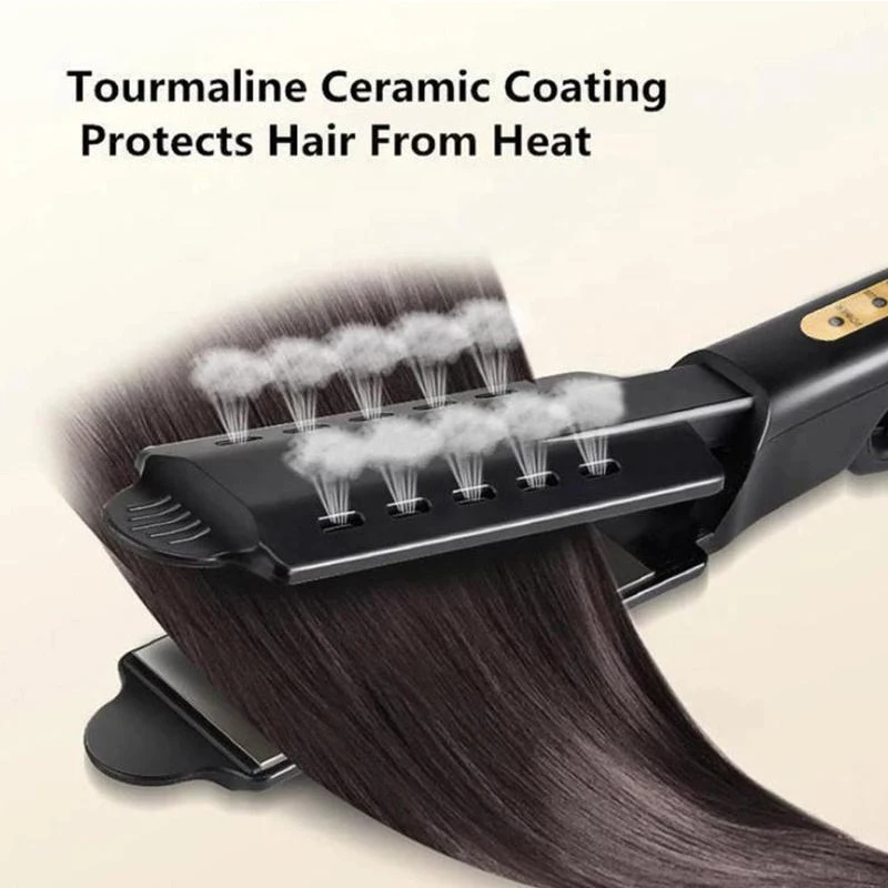 Professional Titanium Alloy Hair Straightener Wide Plate Flat Iron Temperature Adjustable With Venting Hole Straightening Iron