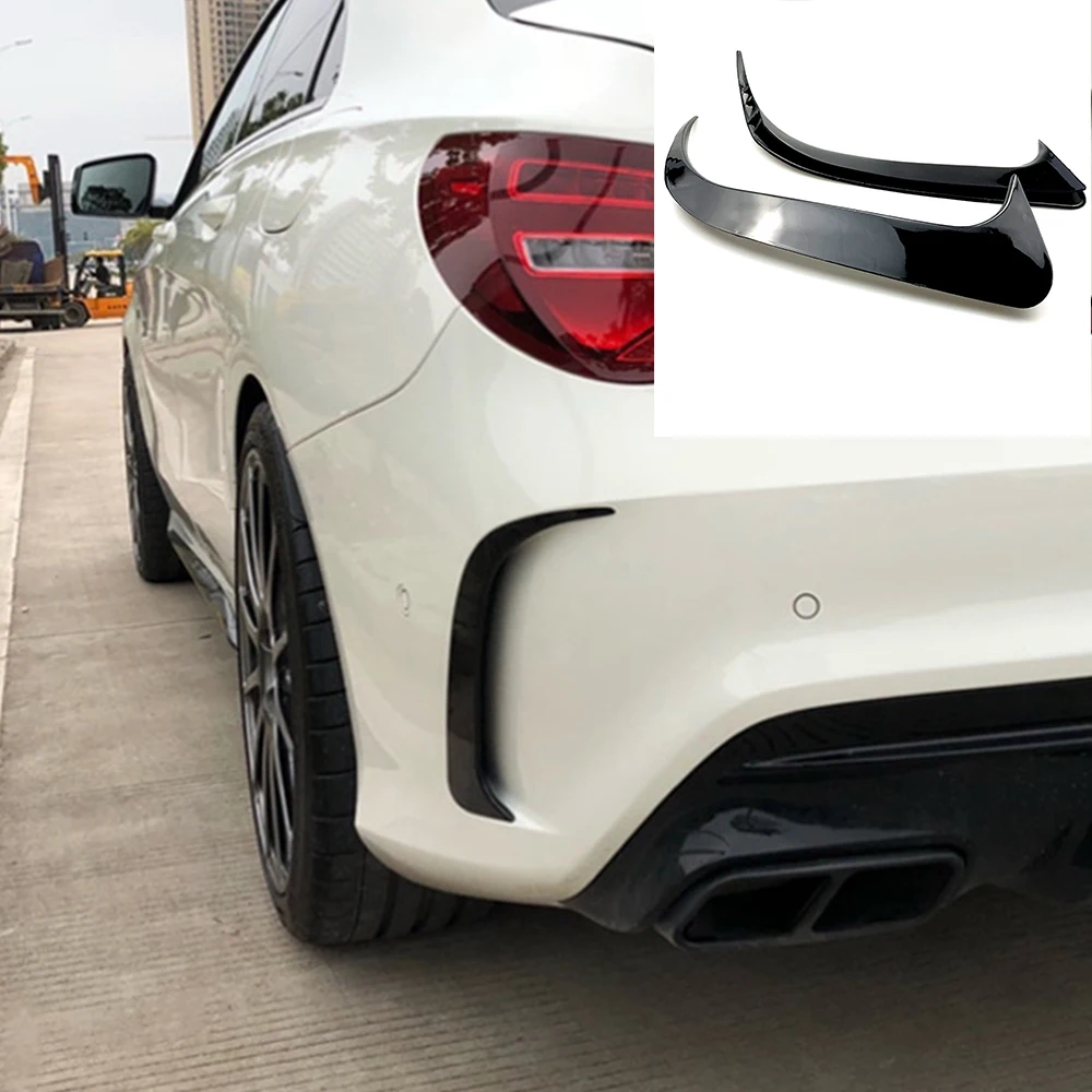 

For Mercedes-Benz CLA 45 AMG W117 250 200 2014-2018 Gloss Black ABS Rear Bumper Lip Spoiler Canards Inserts Air Vent Cover