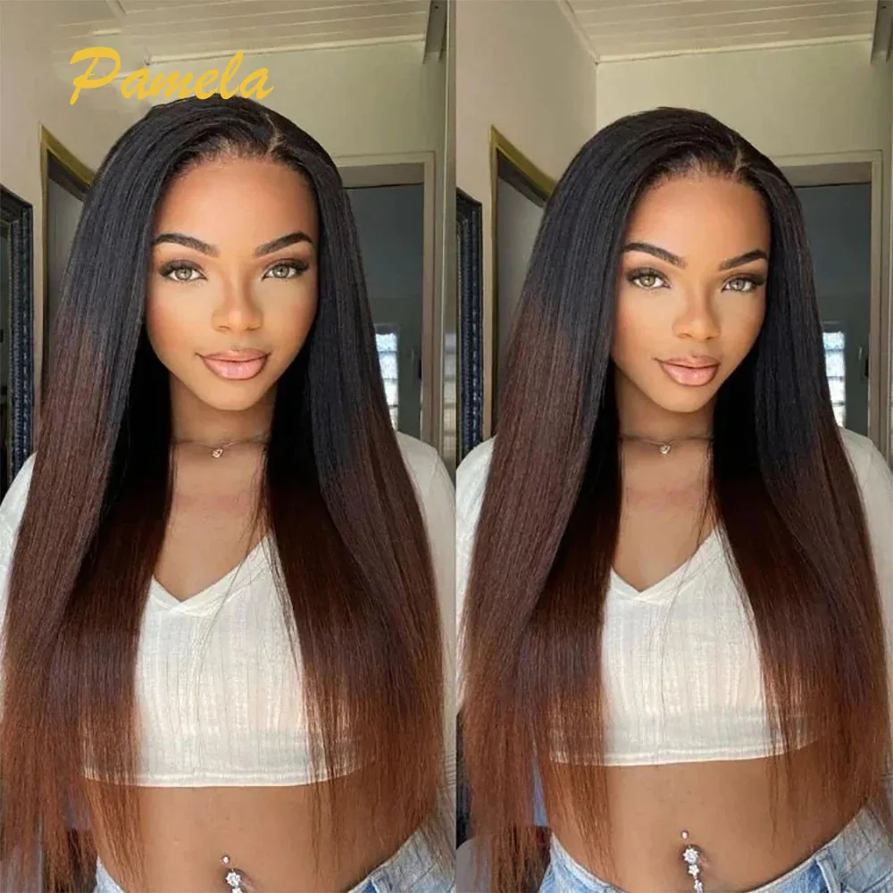 Brazilian Ombre 1b/30 Kinky Straight 360 Blonde Lace Front Wigs Human Hair Wig 13x4 HD Lace Frontal Wigs Pre Plucked For Women
