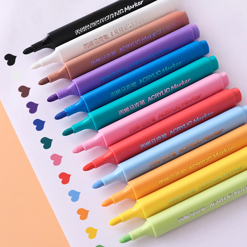 Acrylic Marker Rock Painting Kit 12/60 Colors Kids Children Stone Paint Pens Set Ceramic Glass Wood DIY Crafts Art Supplies