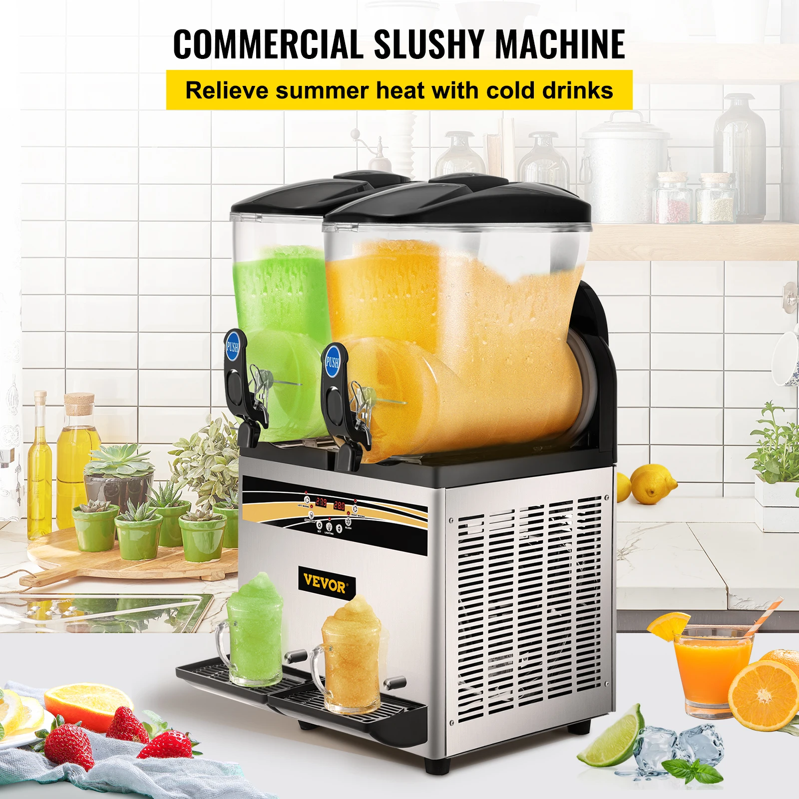 VEVOR Commercial Slushy Machine 15L Double Tank Margarita Machine Stainless Steel Frozen Drink Machine Perfect for Cafes Bars 2