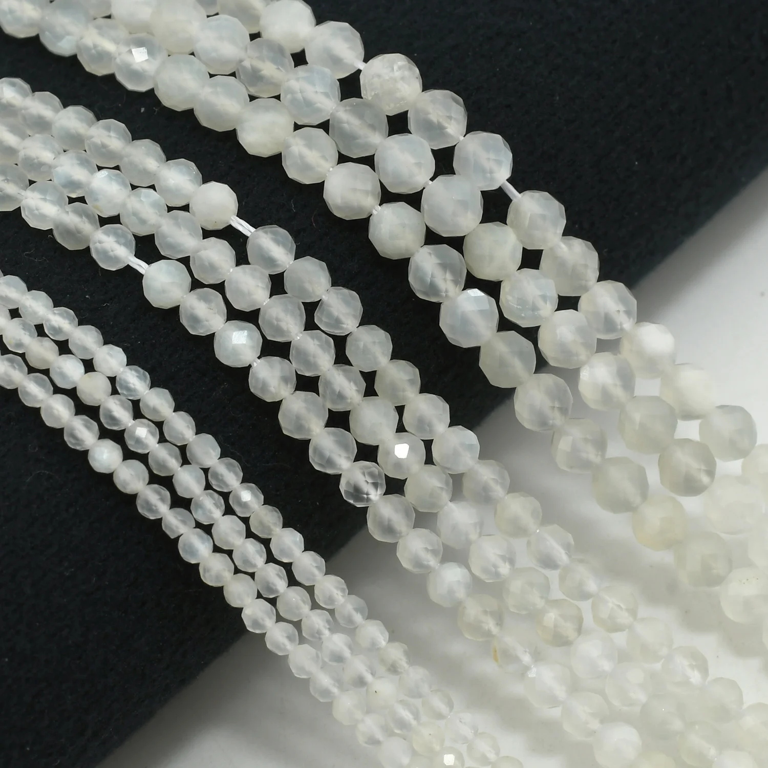천연 화이트 플래시 문스톤 패싯 라운드 비즈 2mm, 3mm, 4.2mm