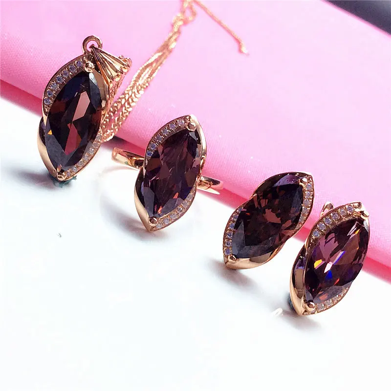 585 Lila Vergoldetes 14K Roségold Marquise Rubin Damen Schmuckset