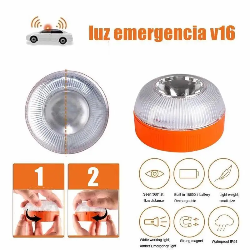 Car Strobe Light Car Emergency Beacon Light USB Rechargeable V16 Magnetic Induction Strobe Flashing Warning Light Help Flash Safety Signal Lamp