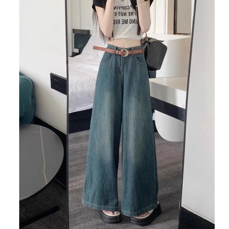 Thin soft American vintage denim big leg pants pants 2024 summer new fashionable loose spicy girl wide leg pants the new slacks women s loose summer pants soft ice silk wide leg pants women high waisted trousers thin knitted pants