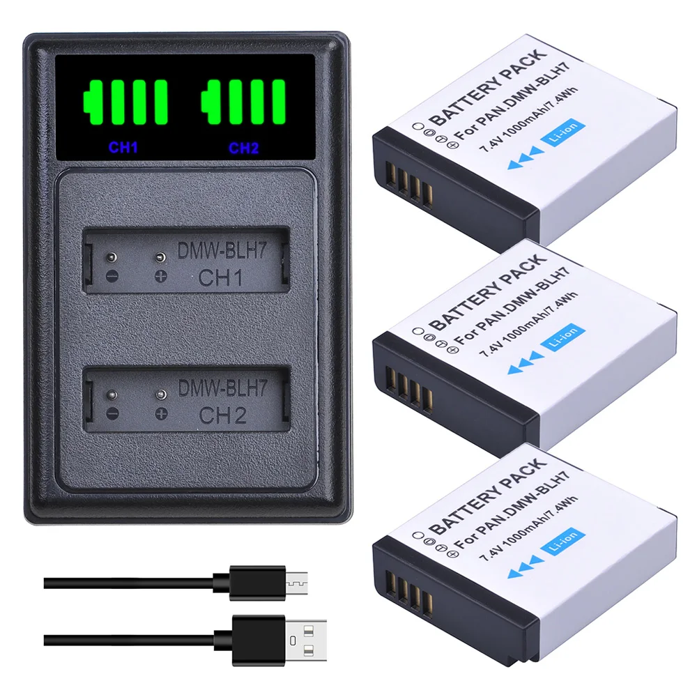 1000Mah Dmw-Blh7 Dmwblh7 Batteria E Caricabatterie Per Panasonic Lumix Dmc-Dmw-Blh7Pp Blh7E Dmc-Gm5 Gm1 Dmc-Gf7 Dmc-Gf8 Gf9 Lx10 Lx15
